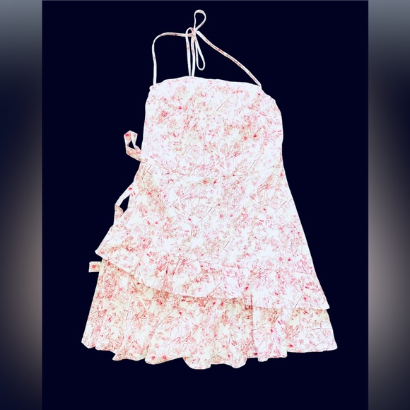 Floral Print Layered Ruffle Hem Halter Dress Sleeveless Dress Spring Summer NWOT - Picture 5 of 6